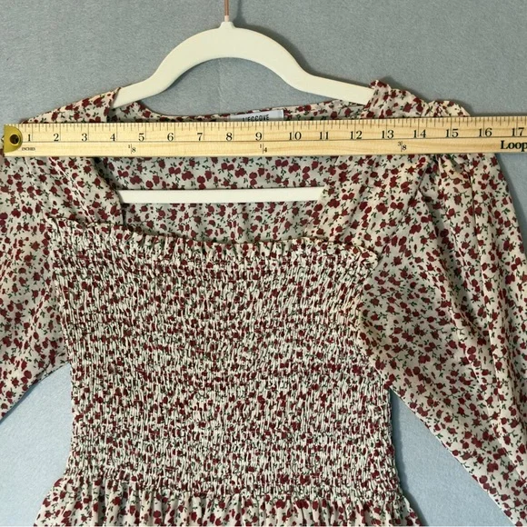 Smocked Square-Neck Blouse in Cream with Red Floral Print - Picture 9 of 10